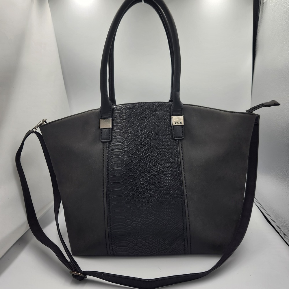 David Jones Womens Glossy Black‎ Faux Leather Handbag Large Size